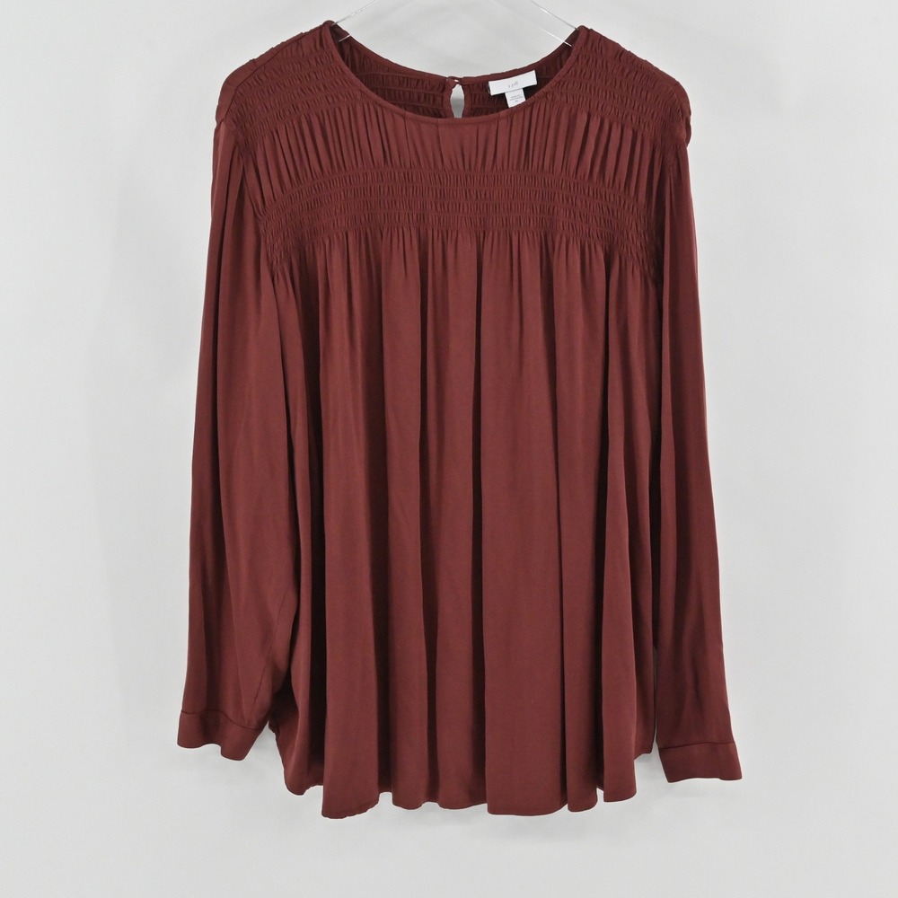 J Jill Smocked Yoke Blouse Womens Size XL Burnt Red Long Sleeve Boho Top‎ Casual